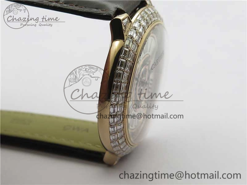 Ballon Bleu T Diamond RG Full Paved Diamonds with Roman Markers Dial on Brown Leather Strap Miyota 9015