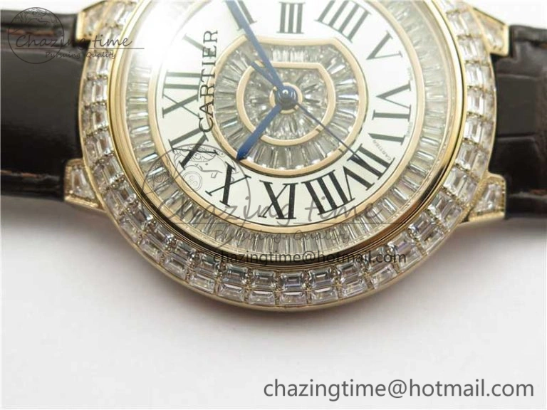 Ballon Bleu T Diamond RG Full Paved Diamonds with Roman Markers Dial on Brown Leather Strap Miyota 9015