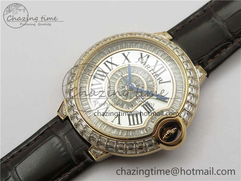 Ballon Bleu T Diamond RG Full Paved Diamonds with Roman Markers Dial on Brown Leather Strap Miyota 9015