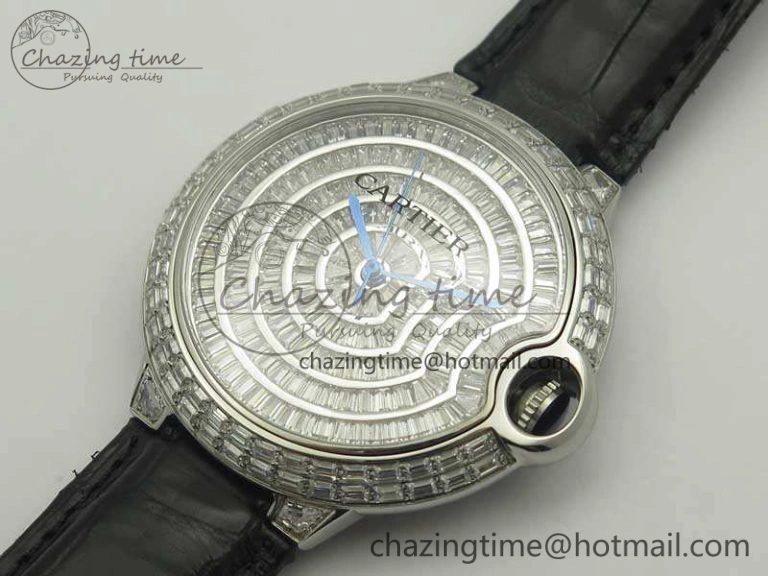 Ballon Bleu T Diamond SS Full Paved Diam Dial On Black Croco Strap Miyota 9015(Free Leather Strap)