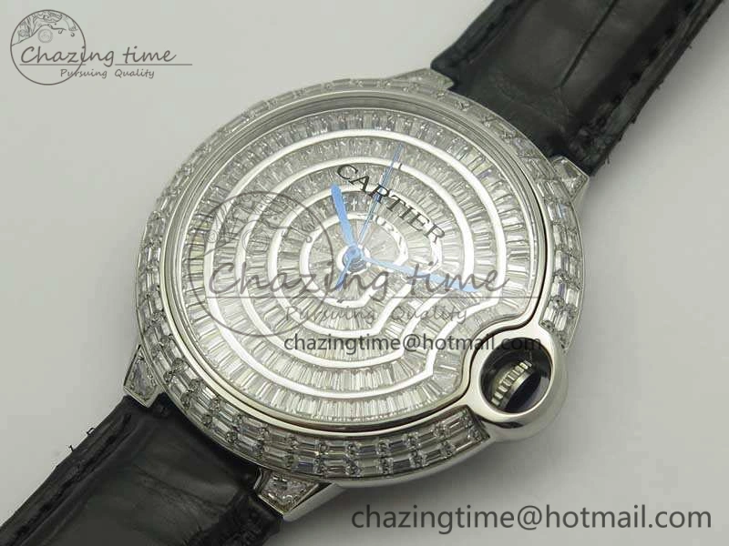 Ballon Bleu T Diamond SS Full Paved Diam Dial On Black Croco Strap Miyota 9015(Free Leather Strap)