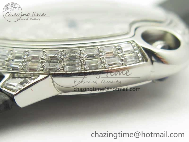 Ballon Bleu T Diamond SS Full Paved Diam Dial On Black Croco Strap Miyota 9015(Free Leather Strap)