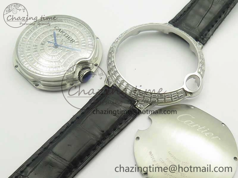 Ballon Bleu T Diamond SS Full Paved Diam Dial On Black Croco Strap Miyota 9015(Free Leather Strap)