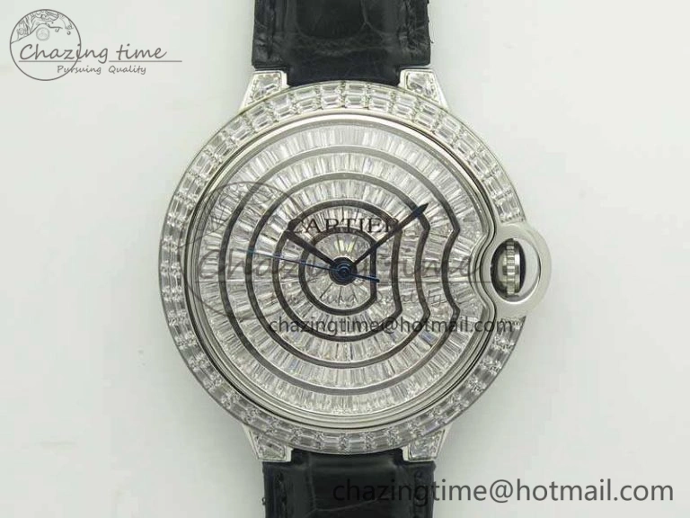 Ballon Bleu T Diamond SS Full Paved Diam Dial On Black Croco Strap Miyota 9015(Free Leather Strap)