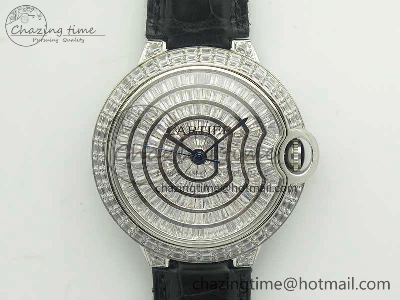 Ballon Bleu T Diamond SS Full Paved Diam Dial On Black Croco Strap Miyota 9015(Free Leather Strap)