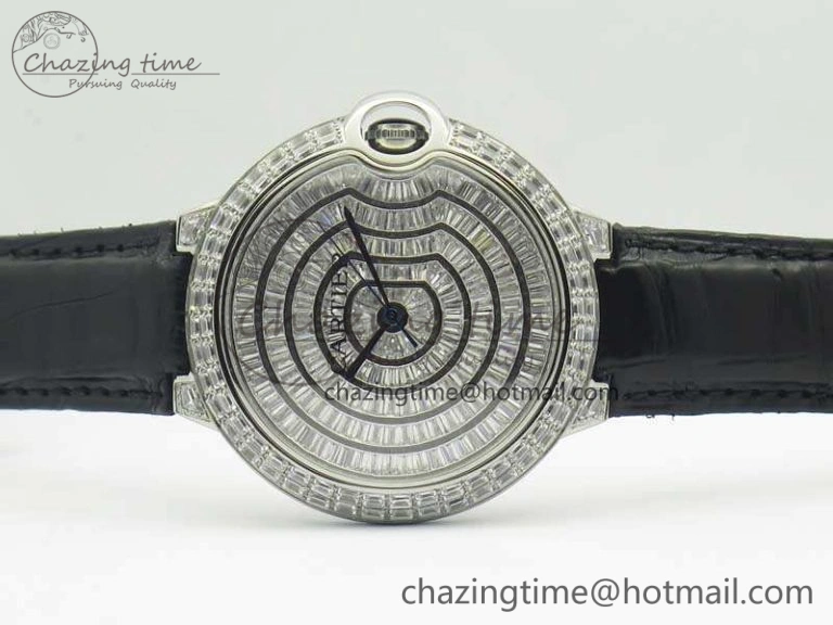 Ballon Bleu T Diamond SS Full Paved Diam Dial On Black Croco Strap Miyota 9015(Free Leather Strap)