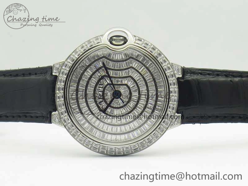 Ballon Bleu T Diamond SS Full Paved Diam Dial On Black Croco Strap Miyota 9015(Free Leather Strap)