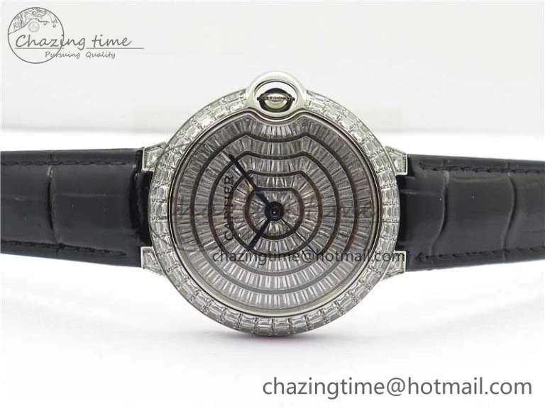 Ballon Bleu T Diamond SS Full Paved Diamonds Dial on Black Leather Strap Miyota 9015