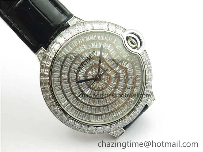Ballon Bleu T Diamond SS Full Paved Diamonds Dial on Black Leather Strap Miyota 9015