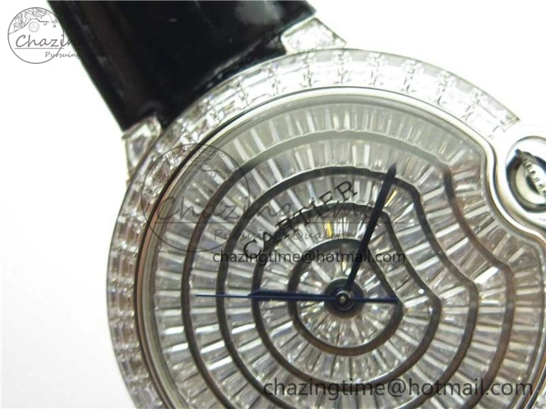 Ballon Bleu T Diamond SS Full Paved Diamonds Dial on Black Leather Strap Miyota 9015