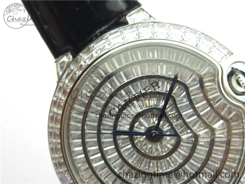 Ballon Bleu T Diamond SS Full Paved Diamonds Dial on Black Leather Strap Miyota 9015