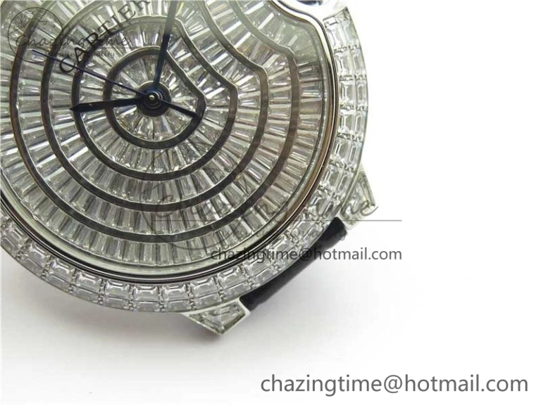 Ballon Bleu T Diamond SS Full Paved Diamonds Dial on Black Leather Strap Miyota 9015