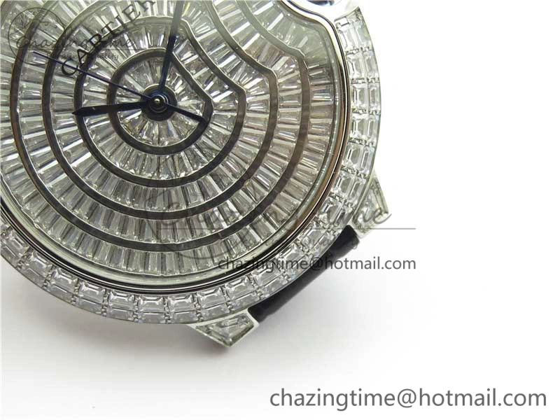 Ballon Bleu T Diamond SS Full Paved Diamonds Dial on Black Leather Strap Miyota 9015