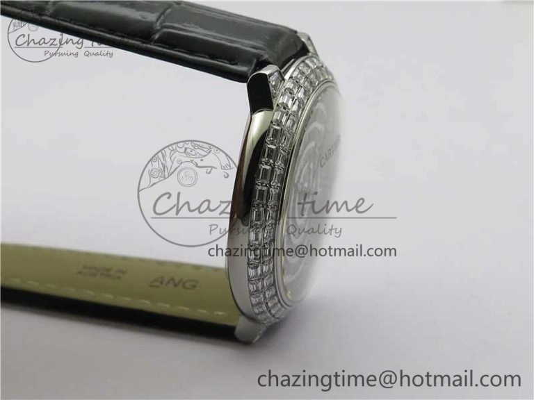Ballon Bleu T Diamond SS Full Paved Diamonds Dial on Black Leather Strap Miyota 9015