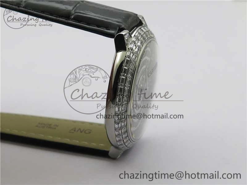 Ballon Bleu T Diamond SS Full Paved Diamonds Dial on Black Leather Strap Miyota 9015