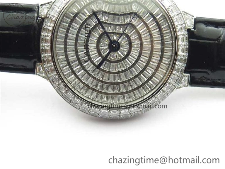 Ballon Bleu T Diamond SS Full Paved Diamonds Dial on Black Leather Strap Miyota 9015