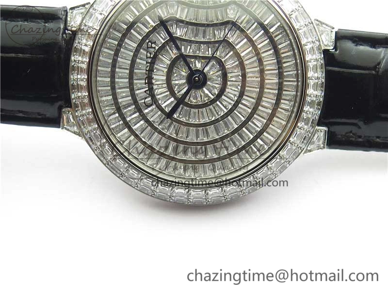 Ballon Bleu T Diamond SS Full Paved Diamonds Dial on Black Leather Strap Miyota 9015