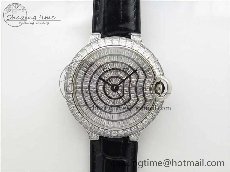 Ballon Bleu T Diamond SS Full Paved Diamonds Dial on Black Leather Strap Miyota 9015