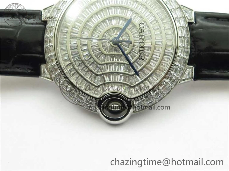 Ballon Bleu T Diamond SS Full Paved Diamonds Dial on Black Leather Strap Miyota 9015