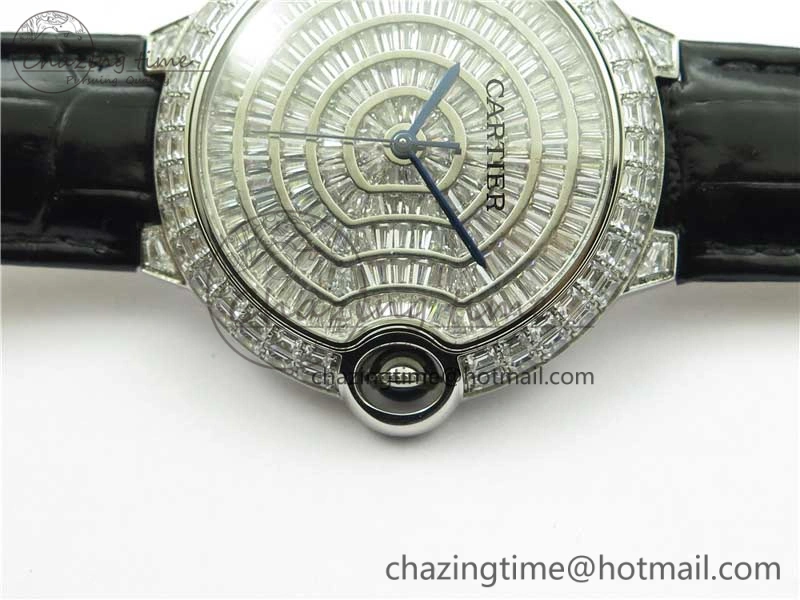 Ballon Bleu T Diamond SS Full Paved Diamonds Dial on Black Leather Strap Miyota 9015