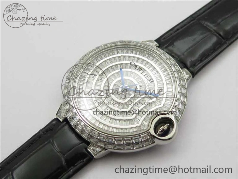 Ballon Bleu T Diamond SS Full Paved Diamonds Dial on Black Leather Strap Miyota 9015