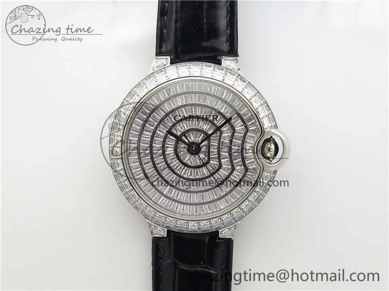 Ballon Bleu T Diamond SS Full Paved Diamonds Dial on Black Leather Strap Miyota 9015