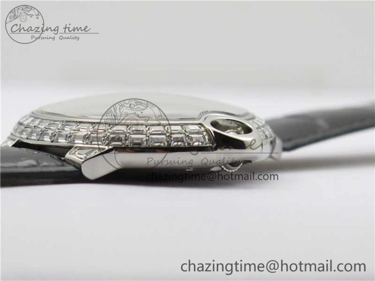 Ballon Bleu T Diamond SS Full Paved Diamonds with Roman Markers Dial on Black Leather Strap Miyota 9015