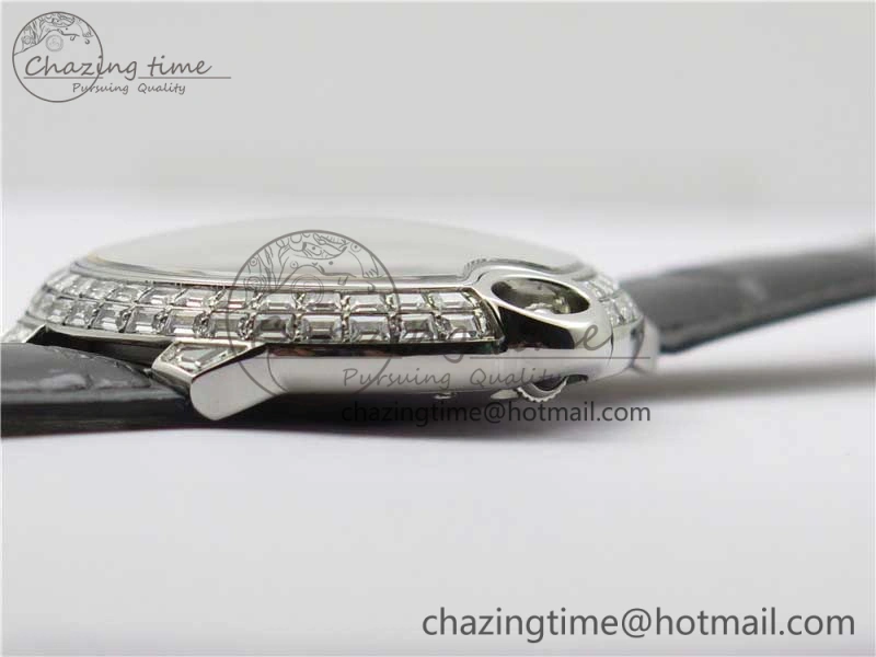 Ballon Bleu T Diamond SS Full Paved Diamonds with Roman Markers Dial on Black Leather Strap Miyota 9015