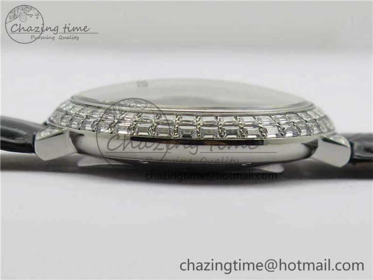 Ballon Bleu T Diamond SS Full Paved Diamonds with Roman Markers Dial on Black Leather Strap Miyota 9015