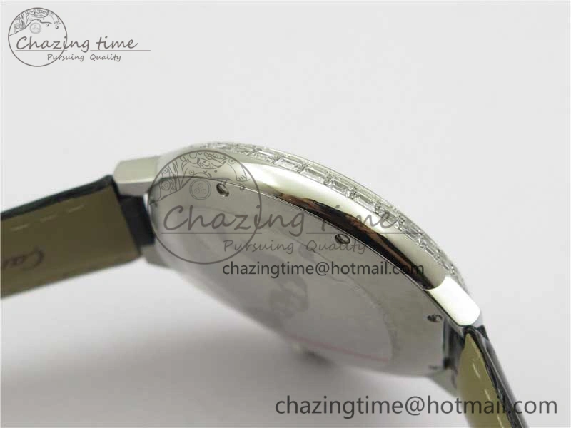 Ballon Bleu T Diamond SS Full Paved Diamonds with Roman Markers Dial on Black Leather Strap Miyota 9015