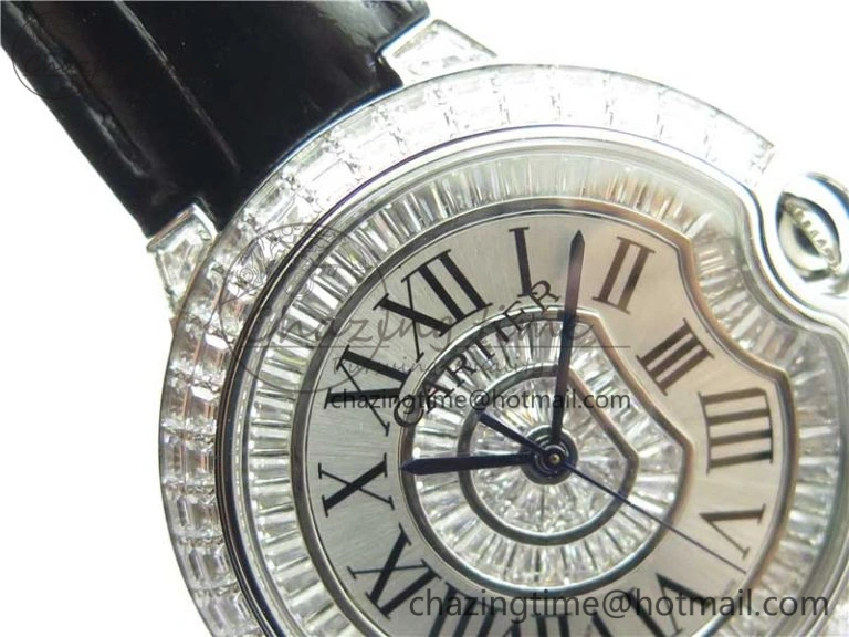 Ballon Bleu T Diamond SS Full Paved Diamonds with Roman Markers Dial on Black Leather Strap Miyota 9015