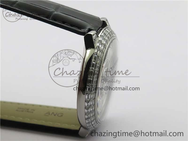 Ballon Bleu T Diamond SS Full Paved Diamonds with Roman Markers Dial on Black Leather Strap Miyota 9015
