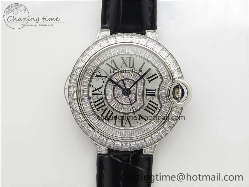 Ballon Bleu T Diamond SS Full Paved Diamonds with Roman Markers Dial on Black Leather Strap Miyota 9015