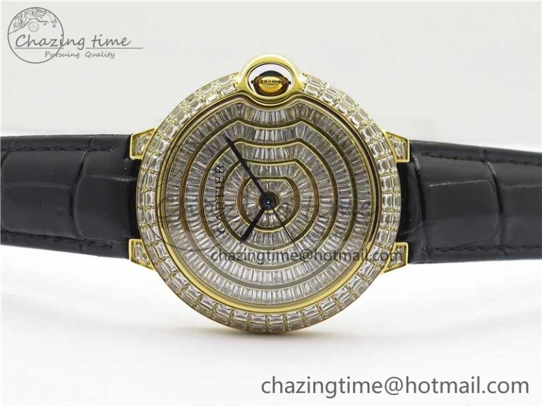 Ballon Bleu T Diamond YG Full Paved Diamonds Dial on Black Leather Strap Miyota 9015