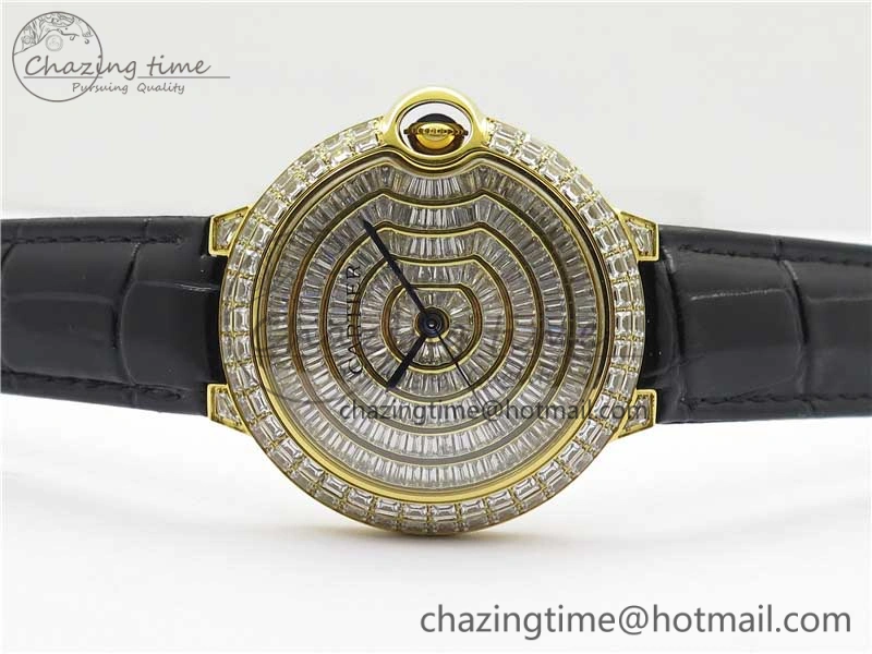 Ballon Bleu T Diamond YG Full Paved Diamonds Dial on Black Leather Strap Miyota 9015