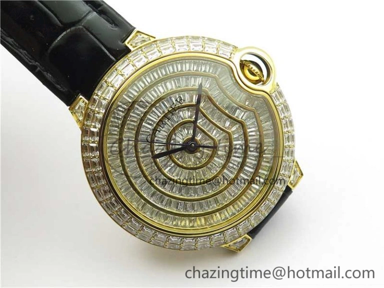Ballon Bleu T Diamond YG Full Paved Diamonds Dial on Black Leather Strap Miyota 9015