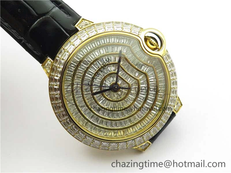 Ballon Bleu T Diamond YG Full Paved Diamonds Dial on Black Leather Strap Miyota 9015