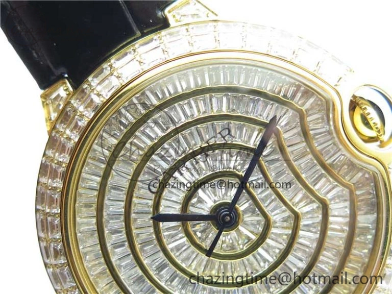Ballon Bleu T Diamond YG Full Paved Diamonds Dial on Black Leather Strap Miyota 9015