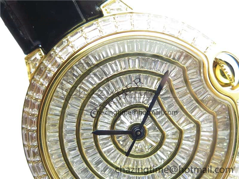 Ballon Bleu T Diamond YG Full Paved Diamonds Dial on Black Leather Strap Miyota 9015