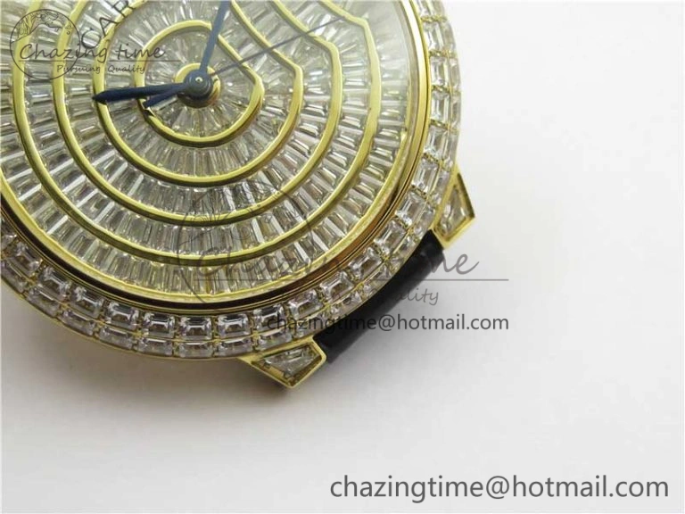 Ballon Bleu T Diamond YG Full Paved Diamonds Dial on Black Leather Strap Miyota 9015