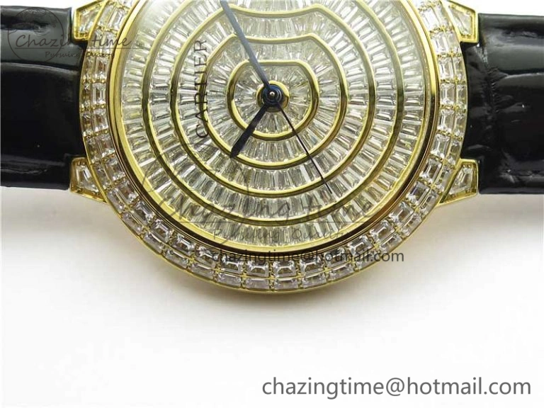 Ballon Bleu T Diamond YG Full Paved Diamonds Dial on Black Leather Strap Miyota 9015