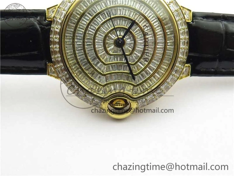 Ballon Bleu T Diamond YG Full Paved Diamonds Dial on Black Leather Strap Miyota 9015