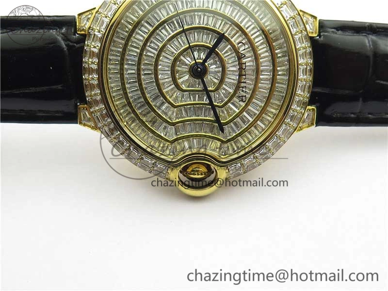 Ballon Bleu T Diamond YG Full Paved Diamonds Dial on Black Leather Strap Miyota 9015