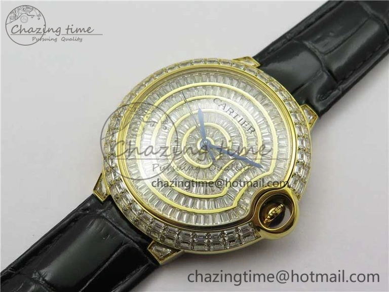 Ballon Bleu T Diamond YG Full Paved Diamonds Dial on Black Leather Strap Miyota 9015