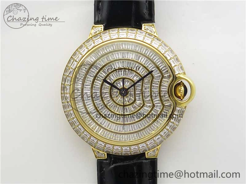 Ballon Bleu T Diamond YG Full Paved Diamonds Dial on Black Leather Strap Miyota 9015