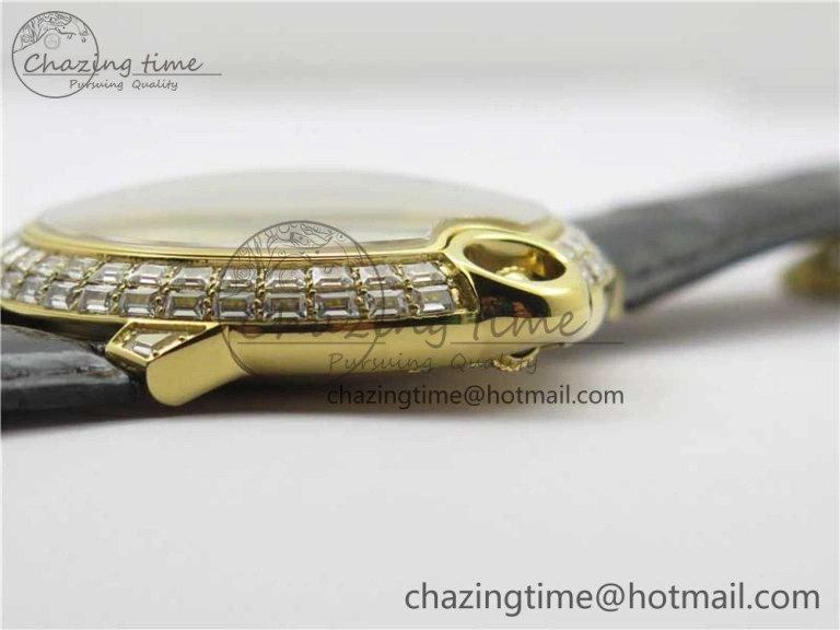Ballon Bleu T Diamond YG Full Paved Diamonds with Roman Markers Dial on Black Leather Strap Miyota 9015