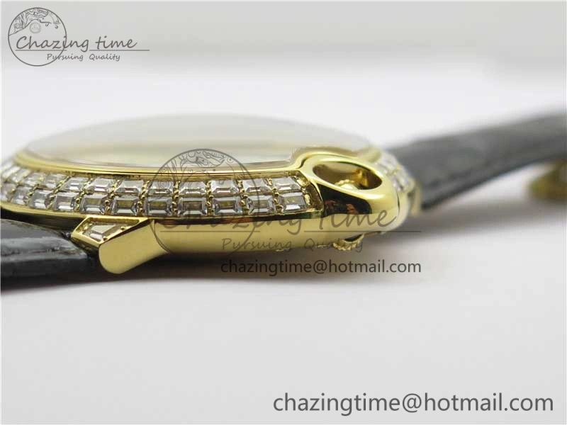 Ballon Bleu T Diamond YG Full Paved Diamonds with Roman Markers Dial on Black Leather Strap Miyota 9015