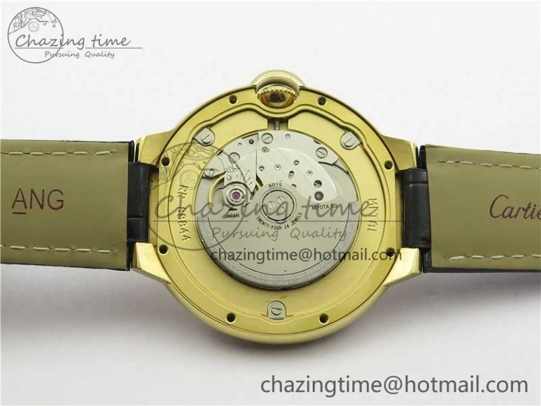 Ballon Bleu T Diamond YG Full Paved Diamonds with Roman Markers Dial on Black Leather Strap Miyota 9015