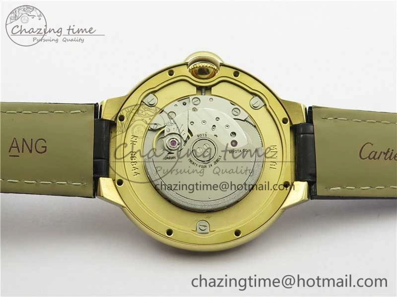 Ballon Bleu T Diamond YG Full Paved Diamonds with Roman Markers Dial on Black Leather Strap Miyota 9015