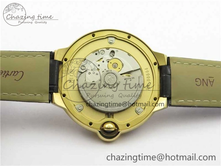 Ballon Bleu T Diamond YG Full Paved Diamonds with Roman Markers Dial on Black Leather Strap Miyota 9015